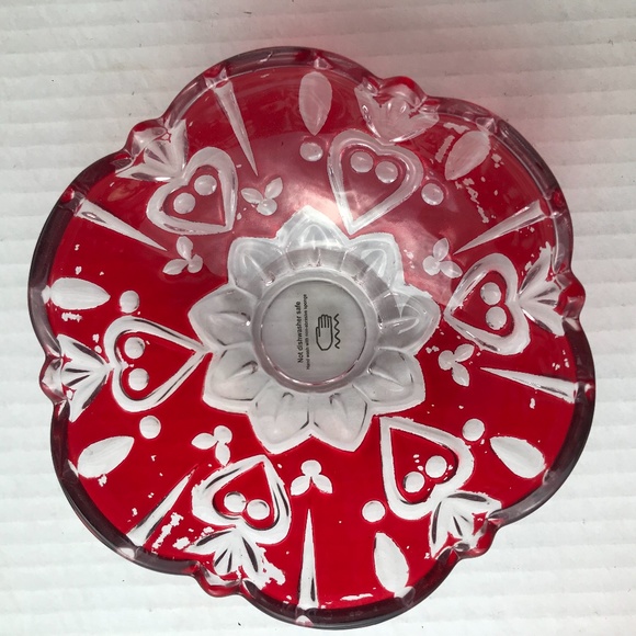 3 Fine Crystal Red And Clear Accent Bowls 4,75” x 2” - Picture 8 of 12